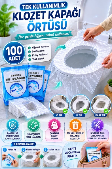 100 Adet Tek Kullanımlık Klozet Kapağı Örtüsü Hijyenik Seyahat Tipi Tuvalet Koruyucu Kılıf Seti ürün görseli 1