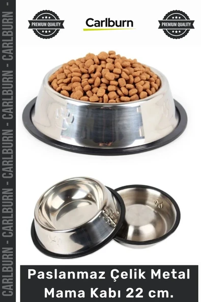 #MamaKabı Kaymaz Kauçuk Tabanlı Kedi Köpek Su Kabı Hijyenik Paslanmaz Çelik Metal Mama Kabı 22 cm ürün görseli 1