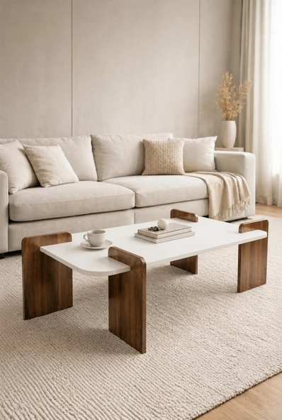 Tridihome Şık Orta Sehpa Modern Salon Sehpası Ahşap Dekoratif Tasarım Beyaz ürün görseli 1
