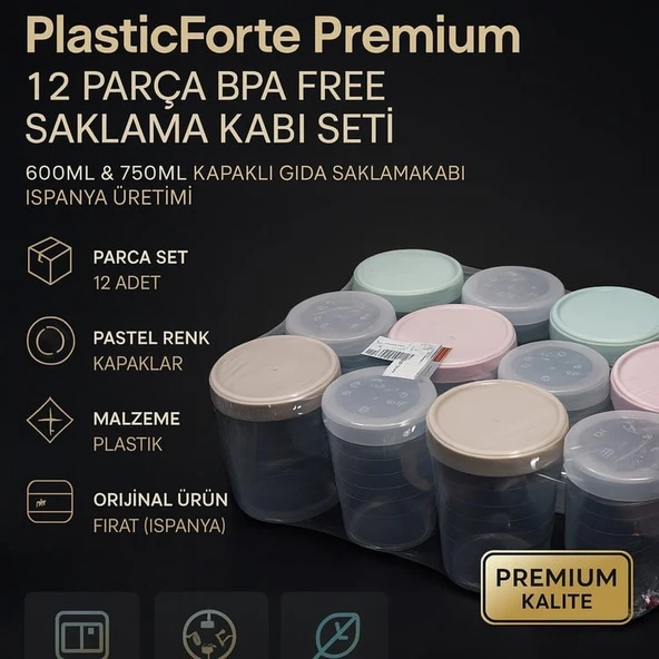 PlasticForte Premium 12 Parça BPA Free Saklama Kabı Seti 600ml & 750ml Kapaklı Gıda Saklama Kabı İspanya Üretimi ürün görseli 1