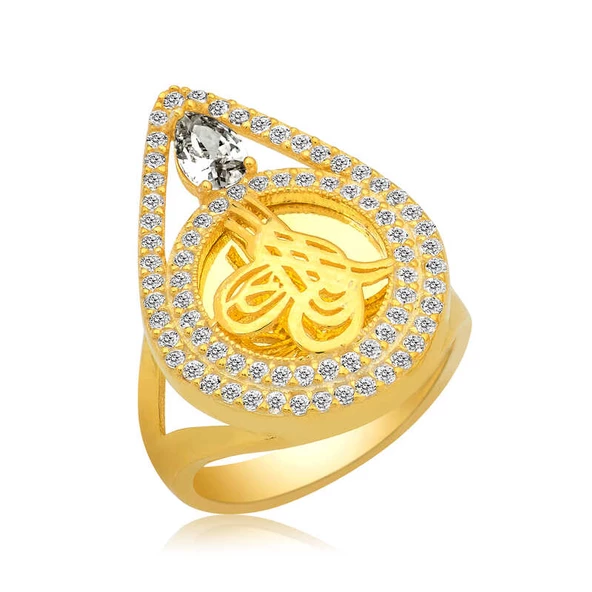 Gümüş Gold Tuğralı Bayan Yüzük - Resim 3