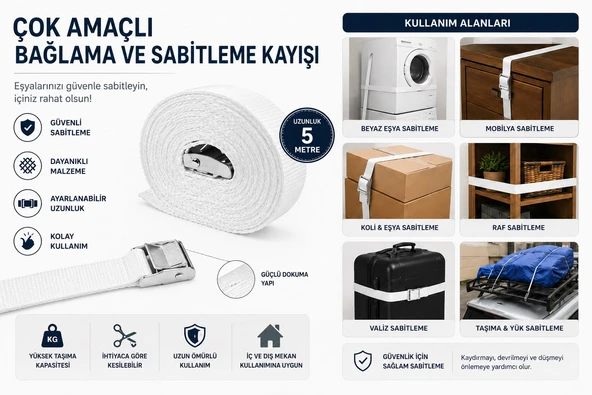 Çok Amaçlı Bağlama Ve Sabitleme Kayışı - 5 Metre ürün görseli 1