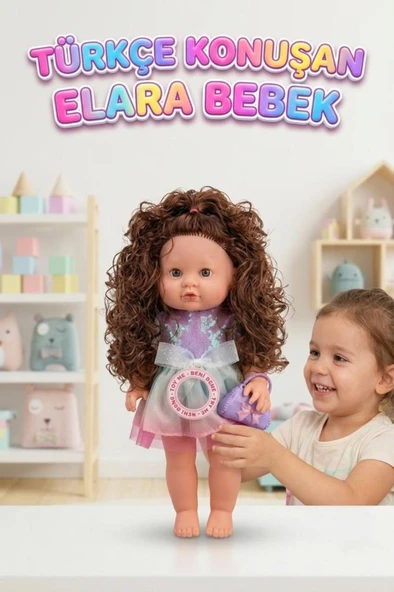Kumral Elara Türkçe Konuşan 35cm Kafası Kolları ve Bacakları Et Gövdesi Sert Plastik Oyuncak Bebek ürün görseli 1