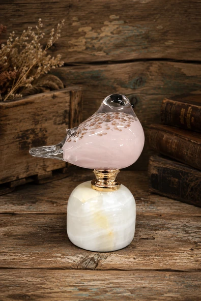 Tamamen El işçiliği Ve Üfle İle Yapılmış 17 cm Boyutlarında Pembe Kuş Figürü ürün görseli 1
