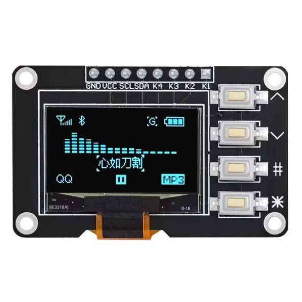 0.96'' 128x64 Butonlu OLED Grafik LCD Ekran Modülü – SSD1315 – I2C – Mavi ürün görseli 1