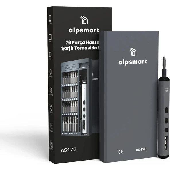 Alpsmart AS176 Hassas Şarjlı 76 Parça Tornavida Vidalama ve Delme Seti ürün görseli 1