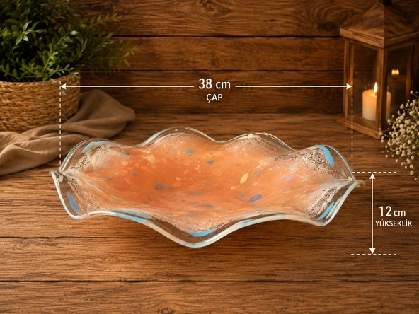 El Yapımı Üfleme Cam Dekoratif Meyvelik VE Sunumluk  38 Cm Çap  Modern Rustik Tasarım Cam Kase ürün görseli 1