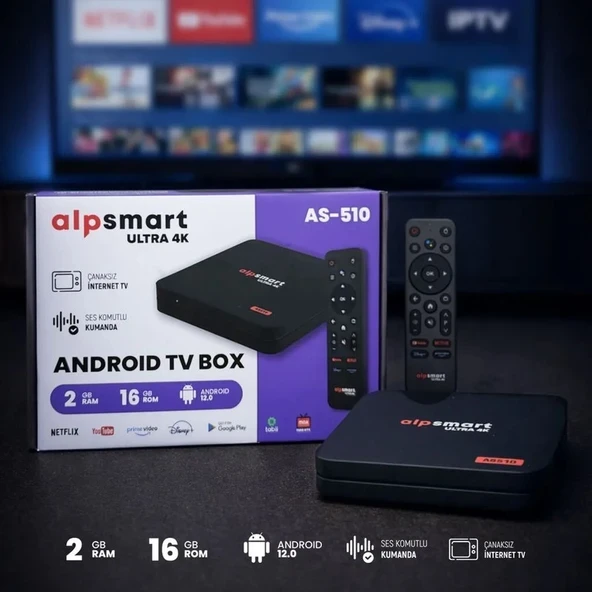 Alpsmart AS510 Android Tv Box Ses Komutlu Kumanda 2gb Ram 16 GB Hafıza ürün görseli 1