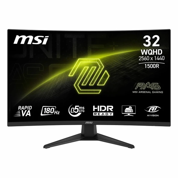 MSI MAG 321CQF E18 31.5" 180Hz 0.5Ms HDMI+DP HDR UWQHD Adaptive-Sync VA Curved Vesa Monitör ürün görseli 1