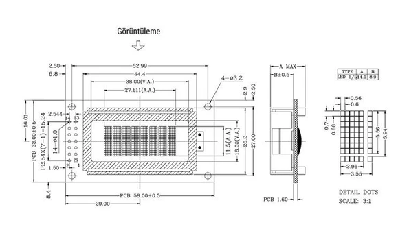 2x8 LCD Ekran Modülü – TC802C-10 – Mavi Arka Işık - Resim 2