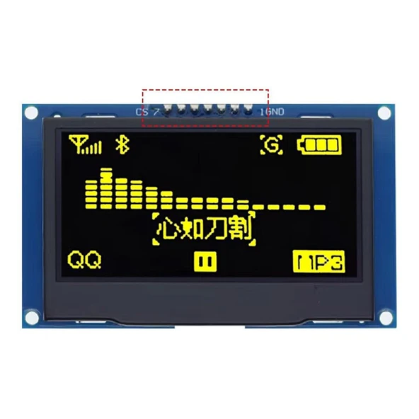 2.42 inç 128x64 OLED Ekran Modülü - SSD1309 - 7 Pin - SPI/IIC I2C - Seri Bağlantı - Sarı ürün görseli 1