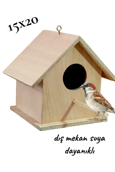 Ahşap Kayın Kuş Yuvası Kuş Evi Dış Mekan Suya Dayanıklı 15x15x20 Cm ürün görseli 1