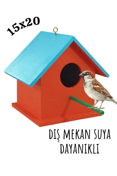 Ahşap Kuş Evi Kuş Yuvası Muhabbet Kuşu Dış Mekan Suya Dayanıklı 15x15x20 Cm ürün görseli 1
