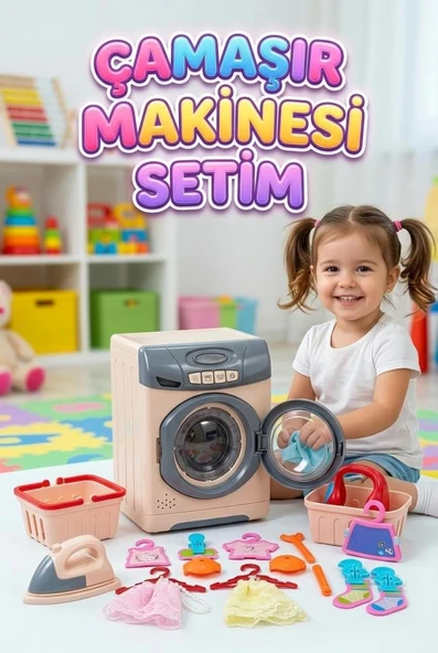 Işıklı ve Sesli Çocuk Çamaşır Makinesi Minik Ev Hanımlarına Özel Eğitici Oyuncak Çamaşır Seti ürün görseli 1