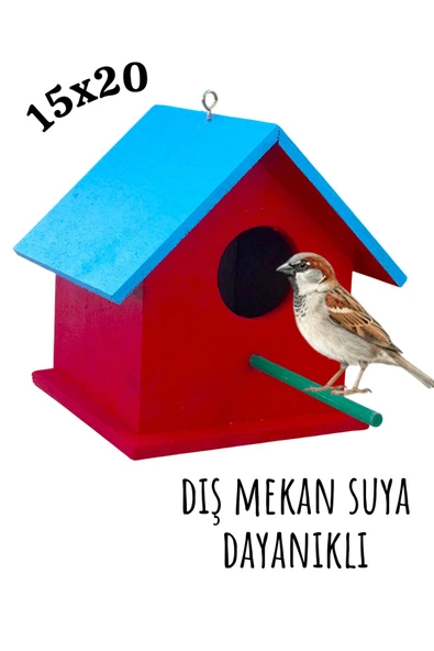 Ahşap Kuş Evi Kuş Yuvası Muhabbet Kuşu Dış Mekan Suya Dayanıklı 15x15x20 Cm ürün görseli 1