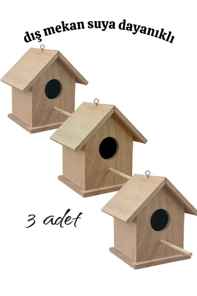 Ahşap Kayın Kuş Yuvası Kuş Evi Dış Mekan Suya Dayanıklı 3 Adet 15x15x19 Cm ürün görseli 1