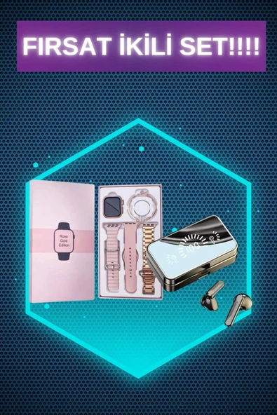 Bileklikli Amoled Ekran Akıllı Saat Ve Dijital Göstergeli Kablosuz Bluetooth Kulaklık Anc/ Enc ürün görseli 1