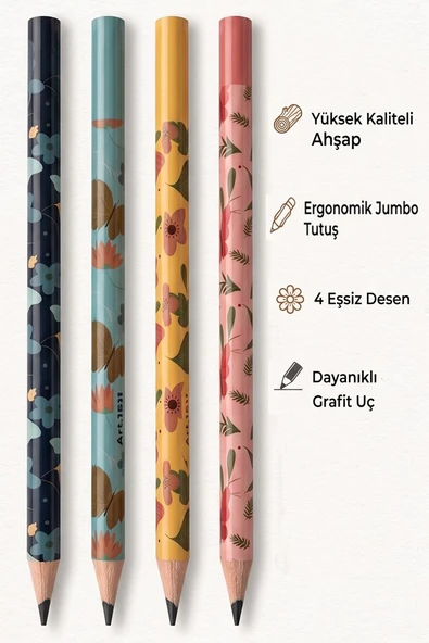 Jumbo Kurşun Kalem 4 Adet Silka 1511 Kelebekli Jumbo Kalın Kalem HB Kolay Tutuş Dereceli Kalem Kurşun Kalem ürün görseli 1