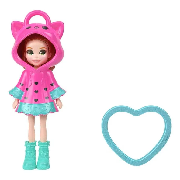 Polly Pocket ve Maceraları Ana Karakter Bebeği Anahtarlık JMN38 - Kalp Desenli-Pembe Kapüşonlu ürün görseli 1