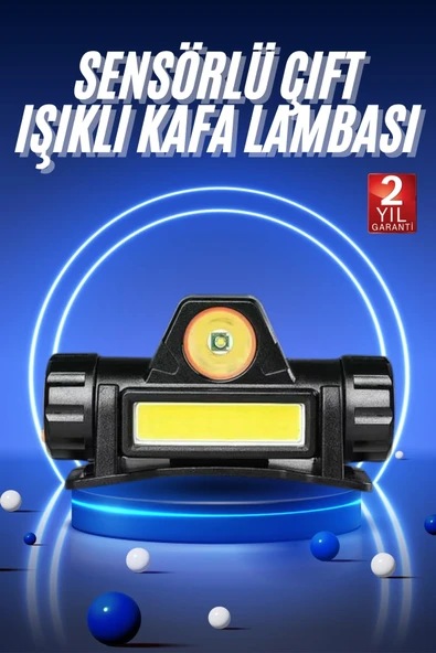 Ledli Şarjlı Kafa Lambası Led Şarjlı Su Geçirmez Kafa Feneri ürün görseli 1