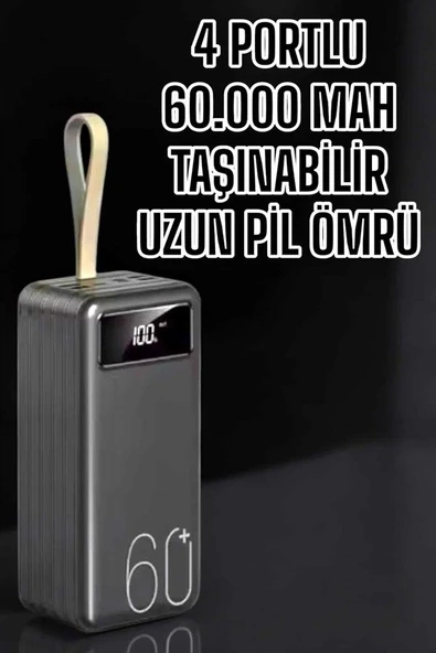 Powerbank 60.000 Mah Hızlı Şarj 4 Çıkışlı Uzun Şarj Süreli Dijital Göstergeli ürün görseli 1