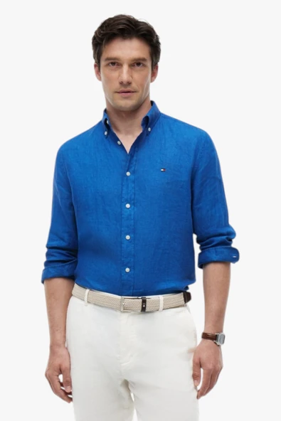Tommy Hilfiger   PIGMENT DYED LI SOLID RF SHIRT Erkek Mavi Gömlek - MW0MW41530 ürün görseli 1