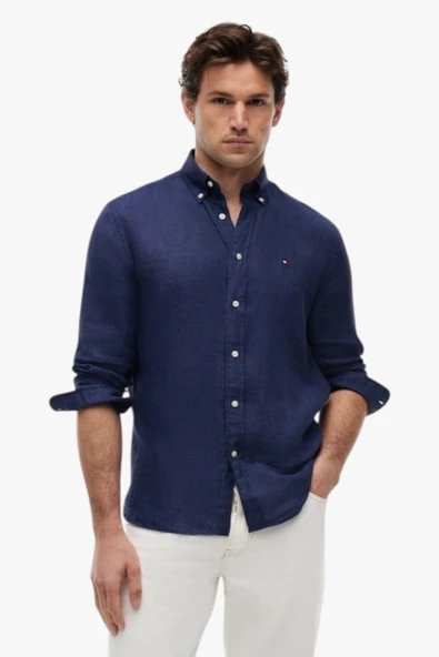 Tommy Hilfiger   PIGMENT DYED LI SOLID RF SHIRT Erkek Mavi Gömlek - MW0MW41530 ürün görseli 1