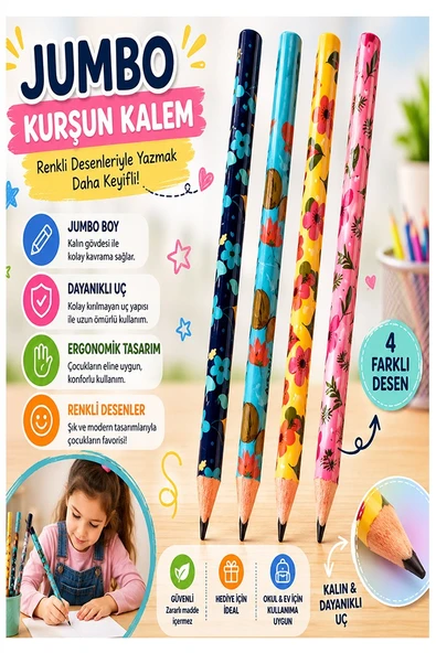 Jumbo Kurşun Kalem 4 Adet Silka 1511 Kelebekli Jumbo Kalın Kalem HB Kolay Tutuş Dereceli Kalem Kurşun Kalem ürün görseli 1