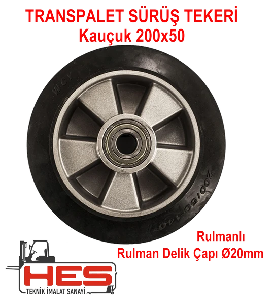 Kauçuk Transpalet Tekerleği 200x50 mm (Rulmanlı) ürün görseli 1