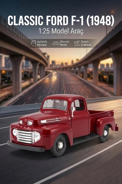 Maisto Lisanslı Metal 1:25 Ford F-1 Pickup 1948 Kapıları ve Bagajı Açılabilir Oyuncak Model Araba ürün görseli 1