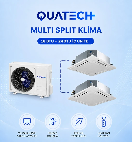 QUATECH Multi Split Klima 18.000 + 24.000 Btu/h - 1 Dış Ünite 42000 Btu/h A++ Enerji Sınıfı Kaset Tipi Inverter Klima ürün görseli 1
