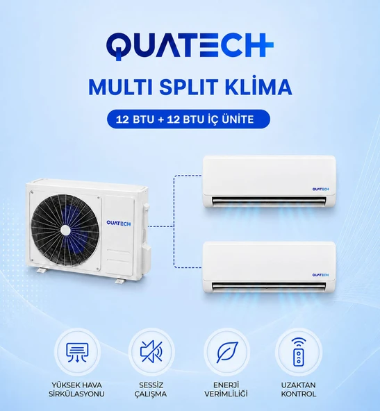 QUATECH Multi Split Klima 12.000 + 12.000 Btu/h - 1 Dış Ünite 24000 Btu/h A++ Enerji Sınıfı Duvar Tipi Inverter Klima ürün görseli 1