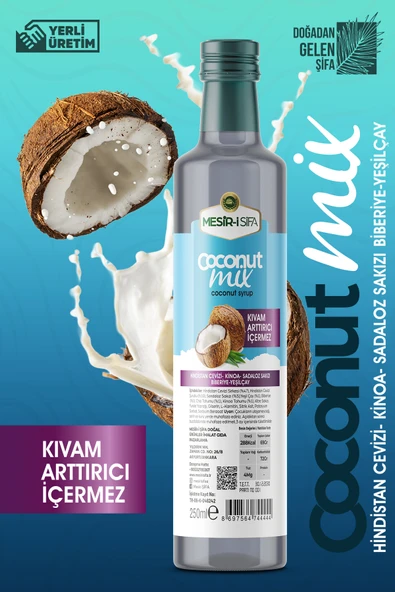 Coconut Mix Hindistan Cevizi Şurubu 250ml - Kinoa Sadaloz Sakızı Biberiye Yeşilçay İçerikli ürün görseli 1