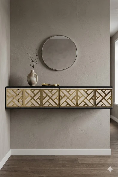 DA1238ATG AREX Dresuar , Antre Hol Rafı Antrasit-Traverten-Gold 120cm ürün görseli 1