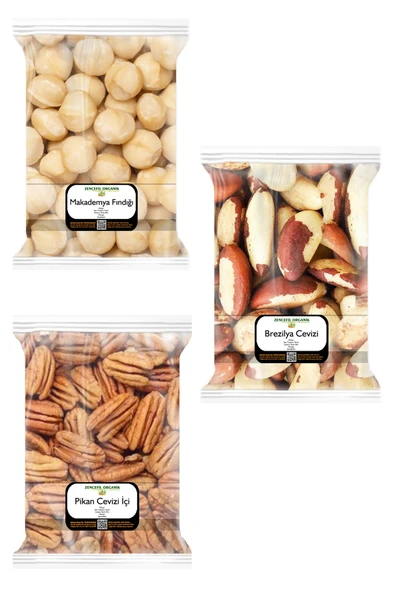 3x170 Gr. Brezilya Cevizi Makademya Cevizi Pikan Cevizi İçi 170'şer Gram 3 Paket ürün görseli 1