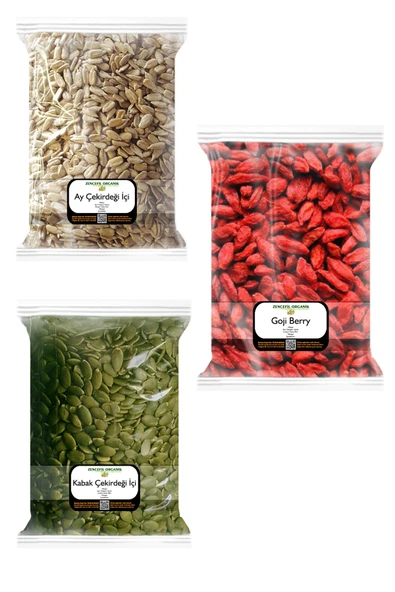 3x170 Gr. Gojiberry Goji Berry Çiğ Kabak Çekirdeği İçi Ay Çekirdeği İçi 170'şer Gram 3 Paket ürün görseli 1