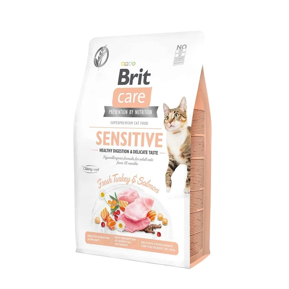 Brit Care Sensitive Hipoalerjenik Hindili ve Somonlu Tahılsız Yetişkin Kedi Maması 2 kg ürün görseli 1