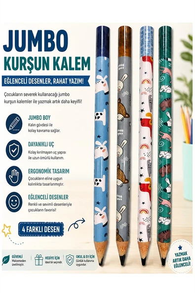Jumbo Kurşun Kalem 4 Adet Silka 1519 Hayvanlı Jumbo Kalın Kalem HB Kolay Tutuş Dereceli Kalem Kurşun Kalem ürün görseli 1