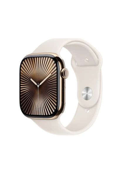 Apple Watch Series 10 GPS + Cellular 42mm Altın Rengi Titanyum Kasa ve Yıldız Işığı Spor Kordon Akıllı Saat S/M ürün görseli 1
