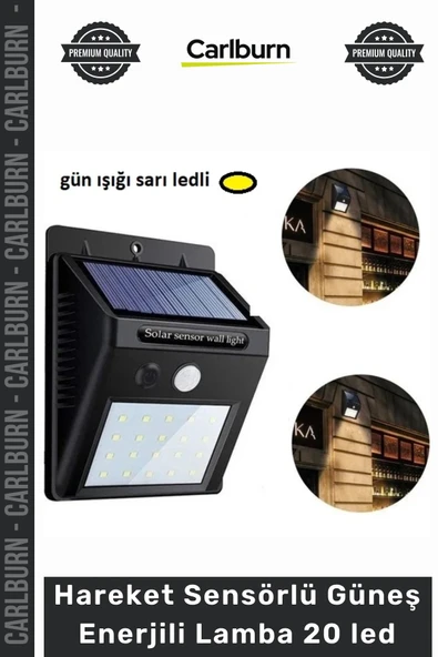 Özel Üretim Solar Bahçe Aydınlatma Dış Mekan Sarı Işık Hareket Sensörlü Güneş Enerjili Lamba 20 led ürün görseli 1