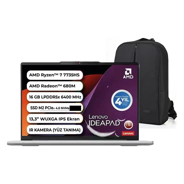 ıdeapad Slim 5 Amd Ryzen 7 7735HS 16GB Ram LPDDR5X 6400MHZ 512GB SSD Windows 11 Pro 13.3'' 83J2004STR Snertech Çanta ürün görseli 1