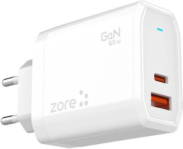 Zore Always-01 GaN Tech Type-C PD4.0 USB-A QC3.0 Hızlı Şarj Özellikli Seyahat Şarj Başlığı 65W Beyaz Teşhir ürün görseli 1