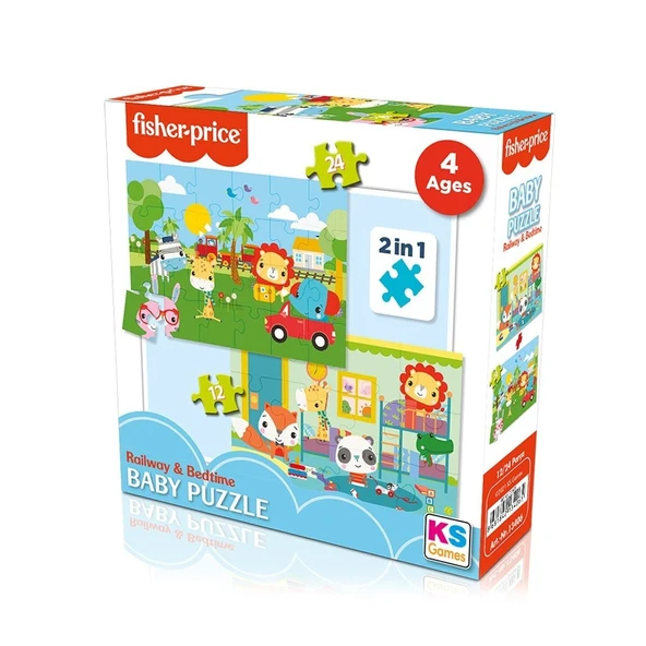 13406 KS Fisher-Price Baby Puzzle - Railway & Bedtime / 12+24 Parça Puzzle / +4 yaş ürün görseli 1