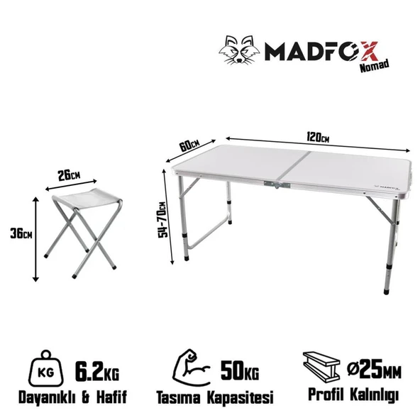 Madfox Nomad Duo Tabureli Katlanır Kamp Masası Seti - Resim 5