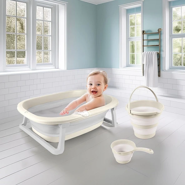 7271 Katlanabilir Banyo Seti 3lü Bej ürün görseli 1