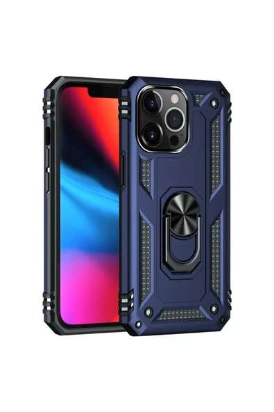 Newface Apple iPhone 13 Pro Kılıf Sofya Yüzüklü Silikon Kapak - Lacivert ürün görseli 1