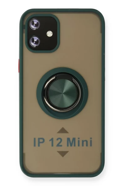 Newface Apple iPhone 12 Mini Kılıf Montreal Yüzüklü Silikon Kapak - Yeşil ürün görseli 1