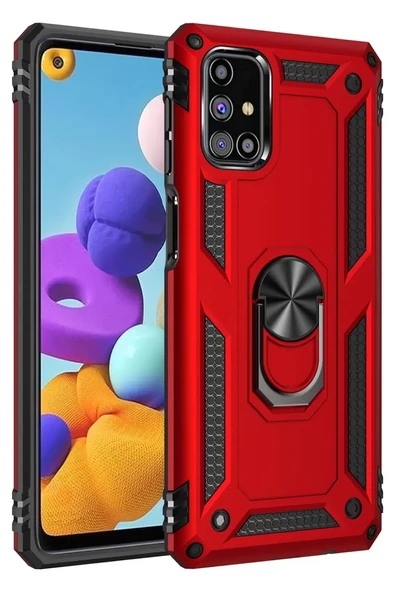 Newface Samsung Galaxy M31S Kılıf Sofya Yüzüklü Silikon Kapak - Kırmızı ürün görseli 1