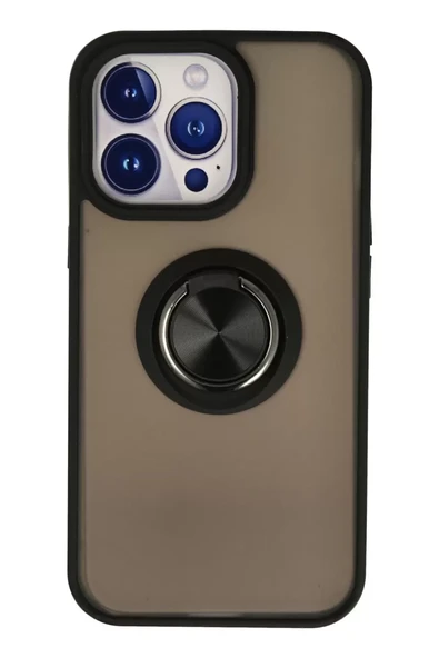 Newface Apple iPhone 13 Pro Kılıf Montreal Yüzüklü Silikon Kapak - Siyah ürün görseli 1
