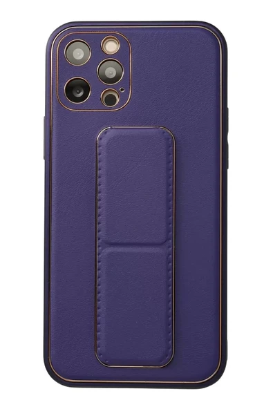 Newface Apple iPhone 12 Pro Kılıf Coco Deri Standlı Kapak - Mor ürün görseli 1
